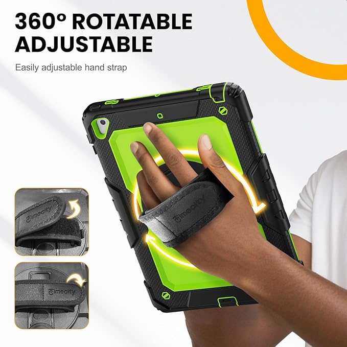 Timecity Case for iPad 6th/ 5th Generation 9.7 Inch 2018/2017 with Rotating Stand Handle Strap, Full-Body Silicone+PC Durable Sturdy Protective Case for iPad 5th/ 6th Gen/Air 2/ Pro 9.7 -Green