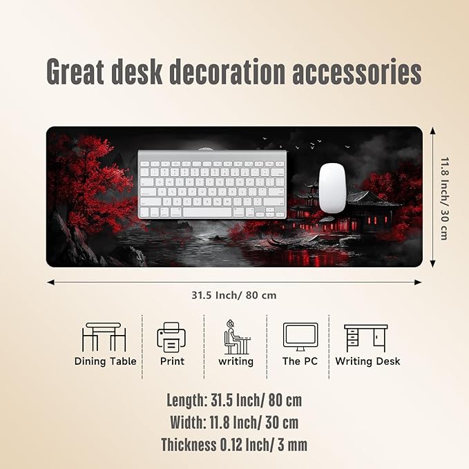 Extended Gaming Mouse Pad, Large Mouse Mat 3 mm Nature Rubber Base Mousepad with Stitched Edges, Non-Slip Desk Mat for Office Home Great Gift 31.5x11.8 Inch (Dark Canyon 5)