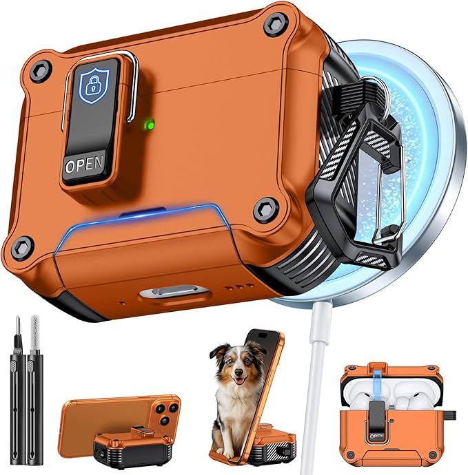 Inesore Compatible with AirPods Pro 3 Generation Case,Secure Lock & Phone Stand Design,Compatible with MagSafe,Automatic Snap Switch Secure Cover for New AirPods Pro 3rd (2025)-Orange
