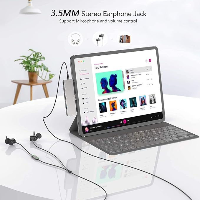 iPad Pro USB C Hub, 7-in-1 Adapter for iPad Pro M4 M2 M1 13 12.9 11 inch iPad Air 5 4 Docking Station with 4K HDMI, USB-C PD, SD/TF Card Reader, USB 3.0, 3.5mm Headphone Jack, iPad mini 6 Accessories
