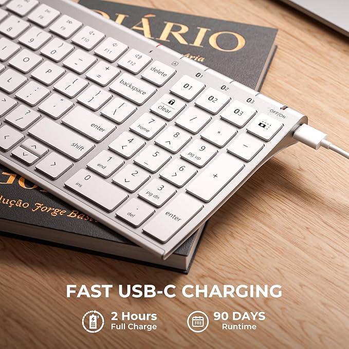 iClever BK10 SE Bluetooth Keyboard for Mac, Multi-Device Slim Wireless Keyboard with Numeric Keypad, Standard Full-Size Keys, USB-C Rechargeable, Compatible with iPad Windows iOS Android