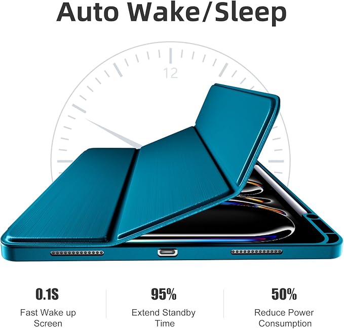 Compatible with iPad Pro 13 Inch Case M5 2025/ M4 2024, Soft TPU Back Cover for iPad 13 Pro Case, with Pencil Pro & (USB-C) Holder, Trifold Stand, Auto Wake/Sleep, Aurora Blue