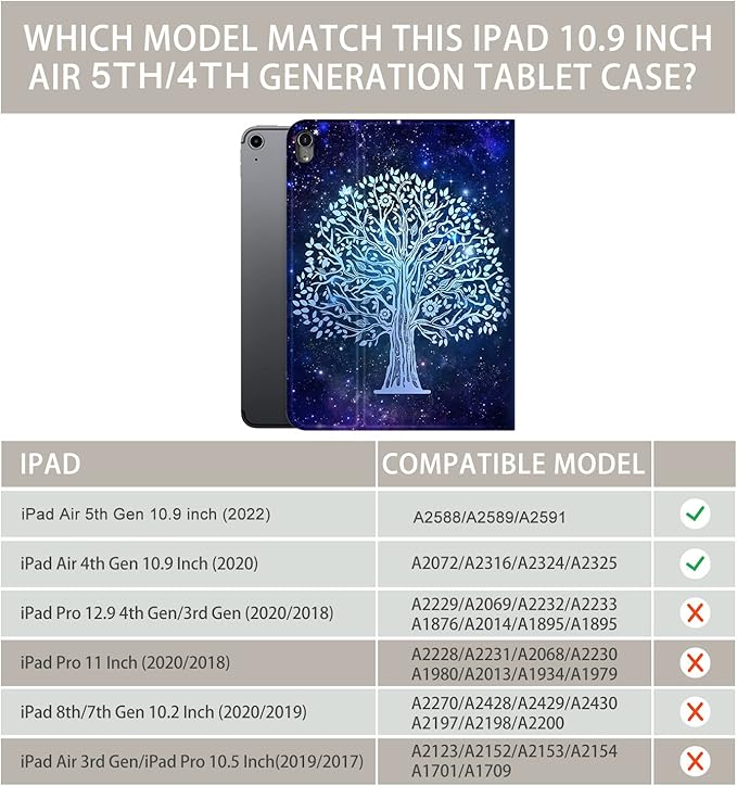 Case for iPad Air 11-Inch (M3/M2) 2025/2024, iPad Air 5th/4th Generation 10.9 Inch Case 2022/2020, iPad air 11 inch case Multi-Angle View Adjustable Stand Shockpoof with Auto Wake/Sleep, Galaxy Tree