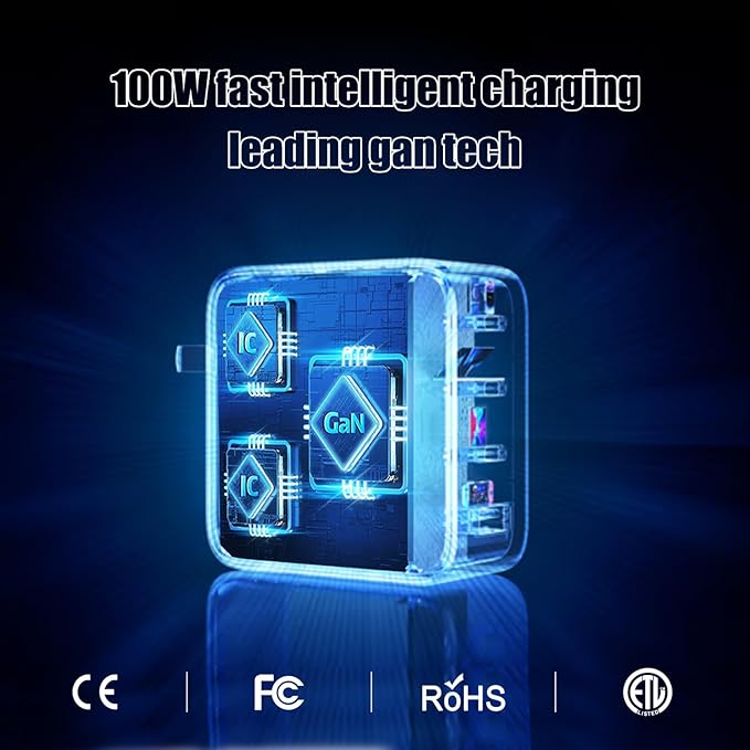 100W USB C Charger, 4-Port PD USB Power Adapter, GaN USB C Charger,Fast Charging Station,Compatible with Mac Book Pro/Air, iPad, iPhone 14 Pro, Galaxy S23 Ultra, Steam Deck, Dell XPS, Google Pixelbook