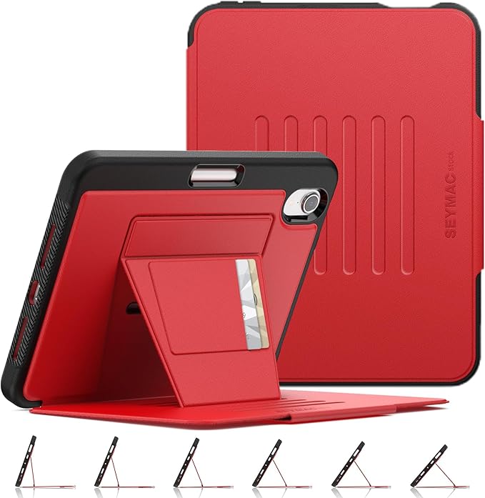 SEYMAC stock Case for iPad mini 7 (A17 Pro)/ Mini 6 8.3'', Strong Magnetic Auto Sleep Shockproof Case with Absorbing Multi-Angles Stand, Pen Holder, Card Slot, Red