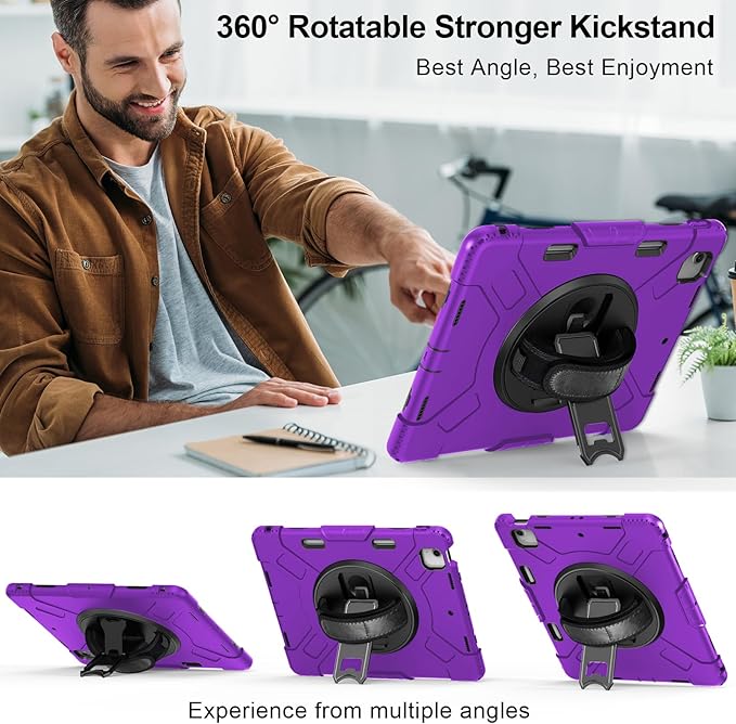 Case for iPad Air 13 Inch M4/M3/M2 (2026/2025/2024): Silicone Shockproof Case with Screen Protector - Stand - Handle - Shoulder Strap - Pen Holder- Purple
