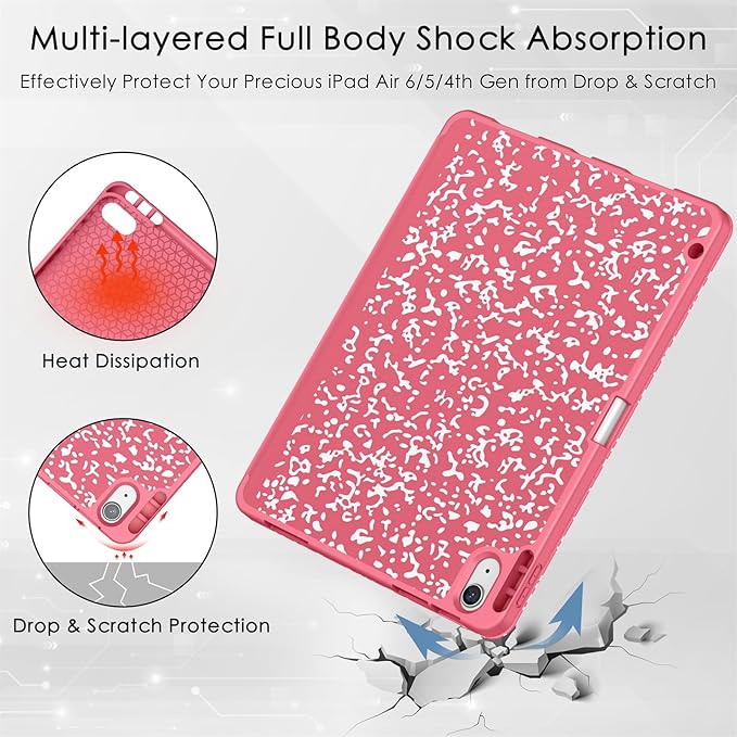 Soke Case for New iPad Air 11 Inch (M4/M3/M2, 2026-2024), iPad Air 5th/4th Generation 10.9 Inch (2020-2022) with Pencil Holder, Soft TPU Back Cover & Auto Sleep/Wake, Book Watermelon