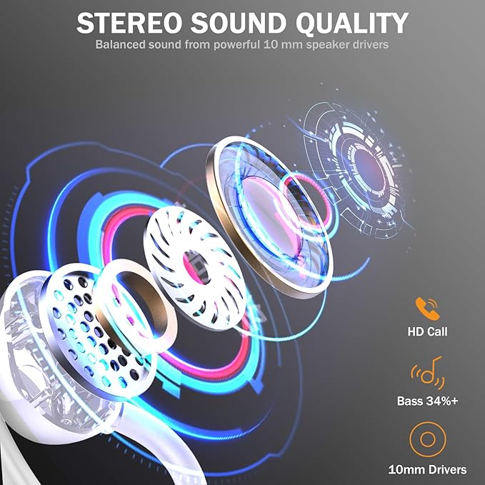 Wireless Earbuds, Sport Bluetooth 5.4 Headphones 2026 New Bluetooth Earbuds with 56Hrs Stereo, 4 ENC Mic, Noise Canceling Over-Ear Buds with Earhooks, IP7 Waterproof Earphones for Workout/Running/Gym