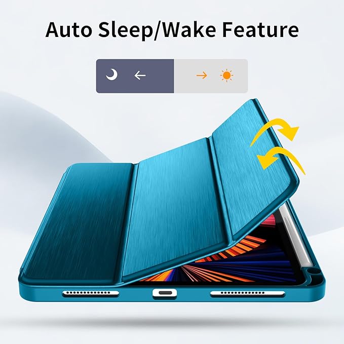 Wenlaty Case for iPad Pro 11 Inch 4th Generation 2022 with Pencil Holder, Protective Cover with Soft TPU Back, Also Fit for iPad 11 Pro Case 3rd Generation 2021 /2nd Generation 2020, PeacockBlue