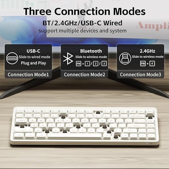 NuPhy Node75 Wireless Mechanical Keyboard, 75% Hot Swappable Custom Low Profile Keyboard, 84 Keys Computer Gaming Keyboards, Supports Touch Gestures, PBT Keycaps, RGB Backlit, Bluetooth/2.4GHz/USB-C
