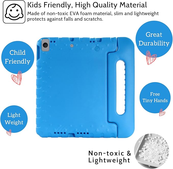Dteck Kids Case for iPad 10.2 - Shockproof Rugged EVA Handle Stand Child Proof Case for iPad 9/8/7 Generation, Blue