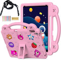 for iPad 9th Generation Case for Kids,iPad 8th 7th Gen Cover, Shoulder Strap Shockproof Cute DIY Figures Design Handle Stand Protective Rugged Case for Apple iPad 9th 8th 7th Gen 2021/2020/2019,Pink