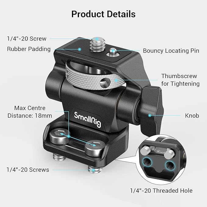 SmallRig Monitor Mount Swivel 360° and Tilt 180° Adjustable Bracket with 1/4"- 20 Screws for 5" and 7" Monitor