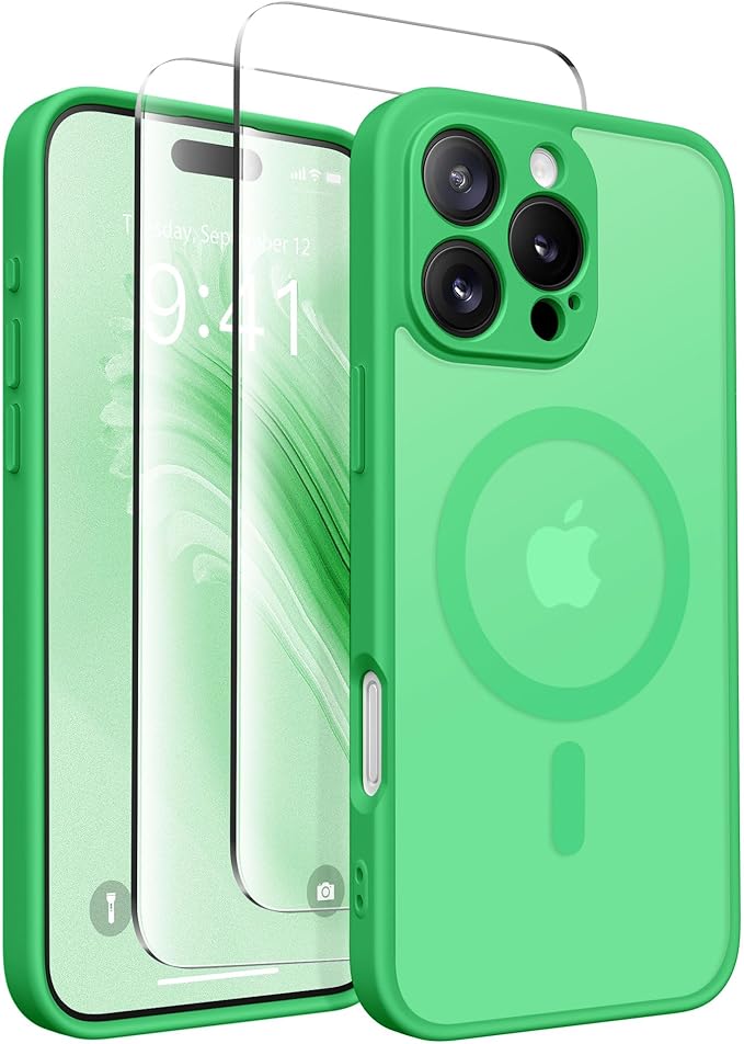 CAPRARO Magnetic Compatible with iPhone 16 Pro Max Case, Upgraded [Full Camera Protection] [Compatible with MagSafe] Protective Translucent Matte Women Phone Case Cover, Emerald Green
