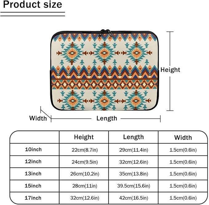 Aztec Boho Laptop Protective Sleeve for Women Men 13 inch Computer Sleeve Neoprene Laptop Bag Lightweight Lap Top Case Suitable for Travel School Office Organizers Brown