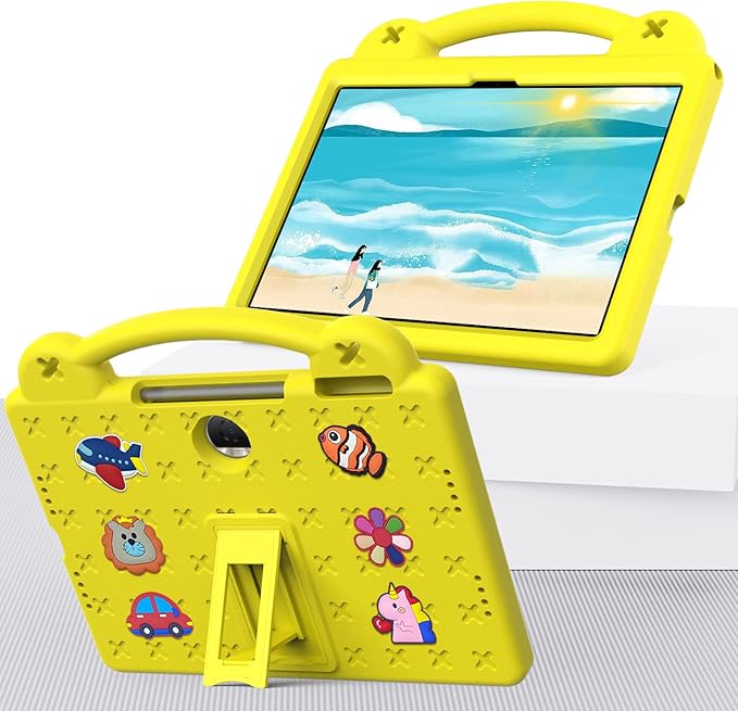 AKABEILA Compatible with Honor Pad 9 2023 12.1 inch Tablet Case, Kids Friendly Universal Lightweight Shockproof Protective Case with Shoulder Strap & Stand Handle Yellow