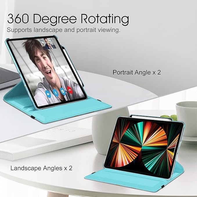 Fintie Rotating Case for iPad Pro 12.9-inch 6th Generation 2022-360 Degree Swiveling Protective Cover with Pencil Holder, Auto Sleep/Wake, Also Fit iPad Pro 12.9" 5th/4th/3rd Gen, Emerald Marble