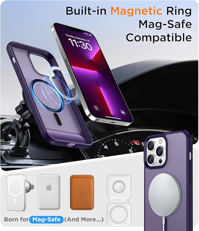 Magnetic Compatible with iPhone 13 Pro Max Case, [Built-in Invisible Kickstand][Compatible with MagSafe] [Military Grade Shockproof] Slim Translucent Matte Phone Case for iPhone 13 Pro Max 6.7"