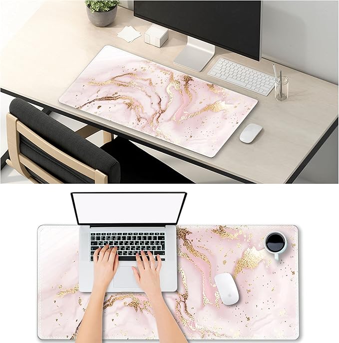 Extended Gaming Mouse Pad XXL ArtSo Large Keyboard Mat Long Mousepad Desk Decor Writing Pad Non Slip Rubber Base Stitched Edges for Work, Game, Office, Home, 35.1" x 15.7", Pink Marble