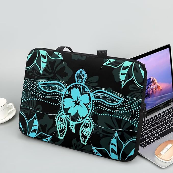 Polynesian Tribal Laptop Sleeve Case 13 Inch Laptop Cover Protective Case Portable Computer Carrying Bag Compatible with 10-17 Inch Shockproof Padded Laptop Case, Black & Green