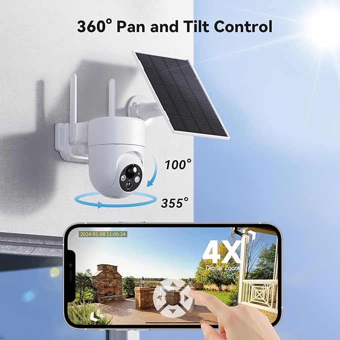LIWAN Solar Security Camera Wireless Outdoor, 2.4G WiFi Outdoor Cameras for Home Security, 2K Surveillance Camera Outside, Solar Powered, Color Night Vision, PIR Detection, 2-Way Talk