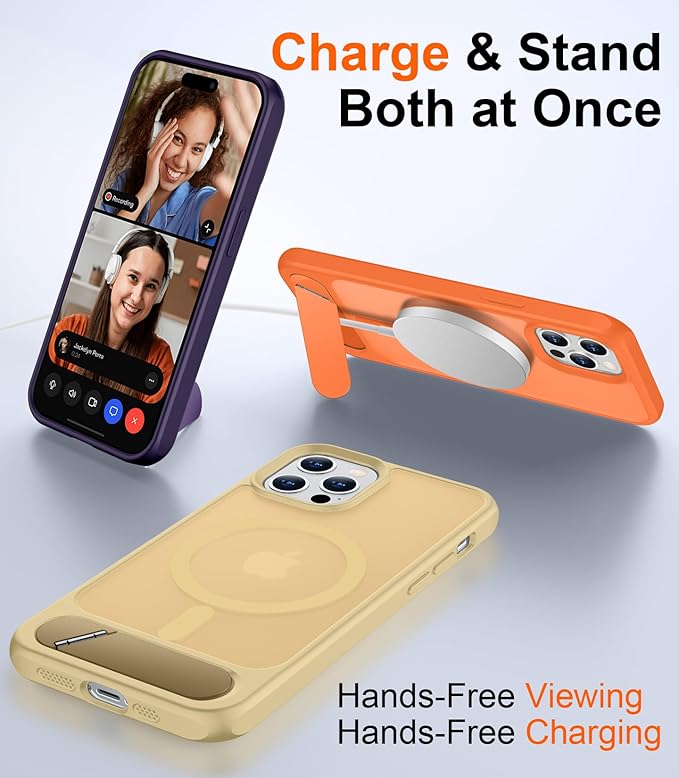 Magnetic Compatible with iPhone 12 Case & iPhone 12 Pro Case, [Built-in Invisible Kickstand][Compatible with MagSafe][Military Grade Shockproof] Slim Translucent Matte Phone Case 6.1"