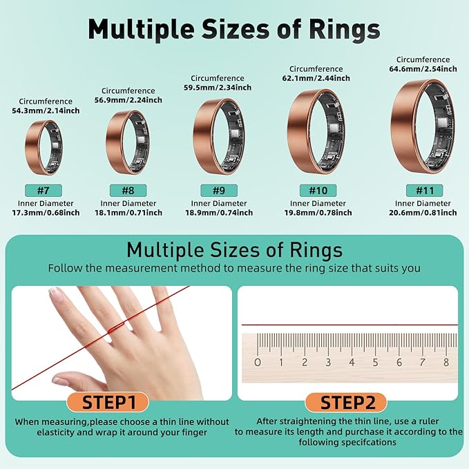 Smart Ring with Sleep Monitoring, Step Counting, Heart Rate, Blood Oxygen for iOS and Android, No Subscription Fee, IP68 Waterproof Health Tracker (Silver, 9)