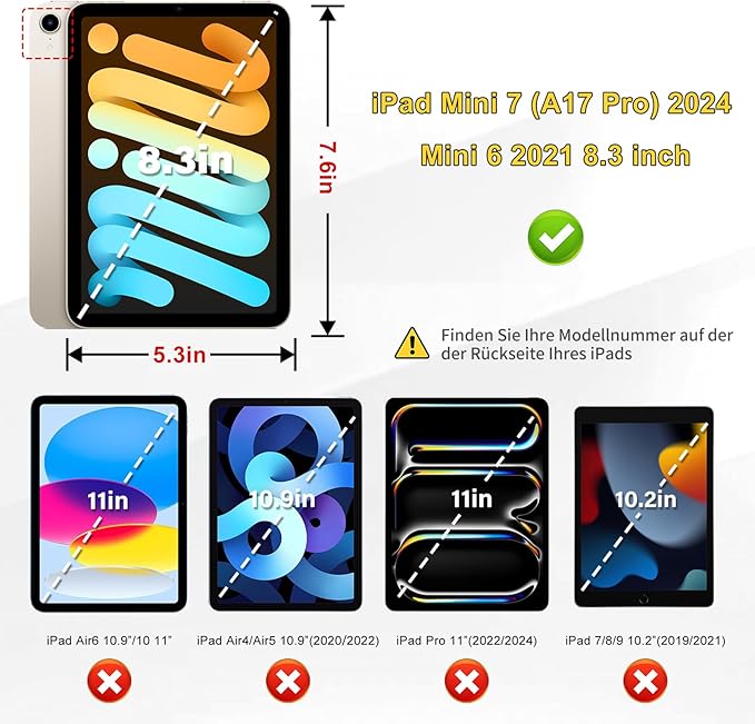 Kids Case for iPad mini 7 (A17 Pro) 2024 / iPad mini 6 2021, Child Friendly Case with Adjustable Portrait/Landscape Stand,Heavy Duty Cover with Screen Protector for iPad mini 7/6 8.3 inch(Redblue)