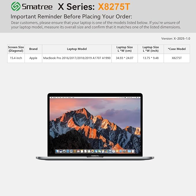Smatree Hard EVA Protective Sleeve Case Compatible for 15.4 inch Apple MacBook Pro 2019/2018/2017/2016, for MacBook Pro A1990/A1707, Anti-Shock Notebook Bag (X8275T)