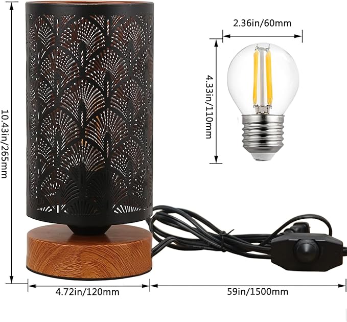 Small Industrial Table Lamps Dimmable, Bedside Lamps for Nightstand,End Table Side Desk lamp with Rustic Black Metal Cage Lampshade for Bedroom, Kids Room Living Room 2700K LED Bulb Included