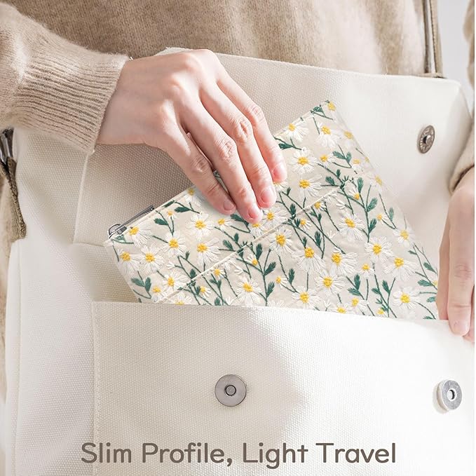 Dadanism 9-11 Inch Embroidered Daisy Padded Carrying Case Protective Tablet Sleeve for iPad A16 11th Gen 11"/10th Gen 10.9", iPad Air 11"/Pro 11"/Air 5th 4th 10.9", Galaxy Tab A11+ Plus 11", Beige