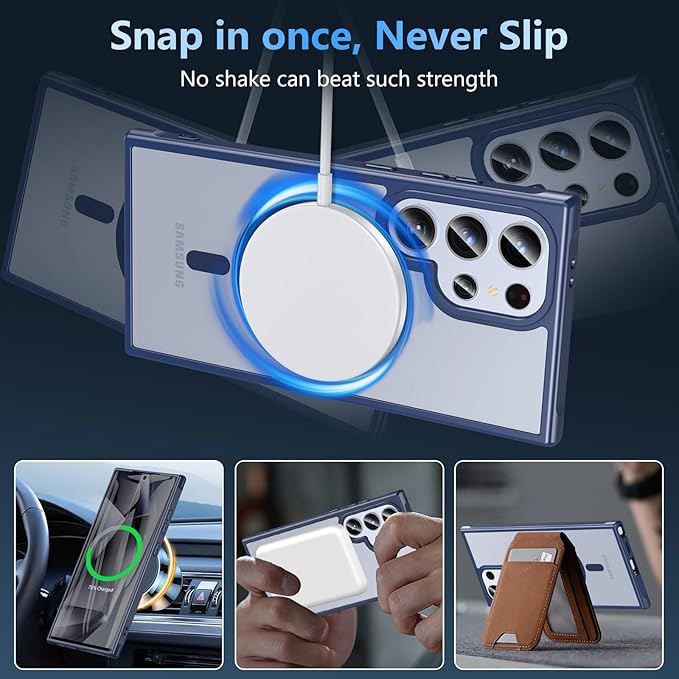 OWKEY for Samsung Galaxy S24 Ultra Case 6.8'', Magnetic Samsung S24 Ultra Case Compatible with Magsafe, [Shockproof Military] Translucent Back Slim Bumper Cover Phone Case Samsung S24 Ultra, Blue