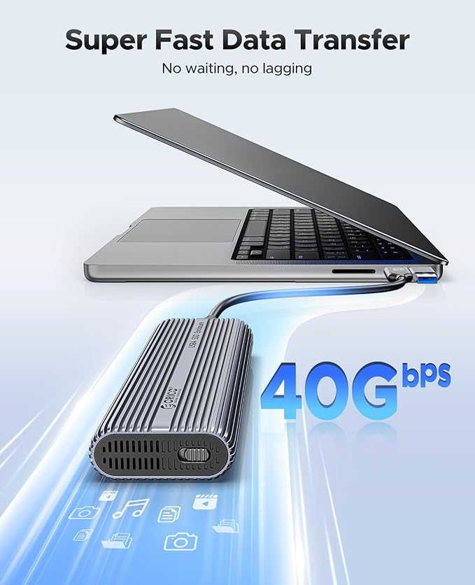 ORICO 40Gbps M.2 NVMe SSD Enclosure with Cooling Fan, Tool Free Aluminum M.2 Adapter Compatible with Thunderbolt 4/3 USB3.2/3.1/3.0/2.0, Max 8TB Capacity-ACOM2
