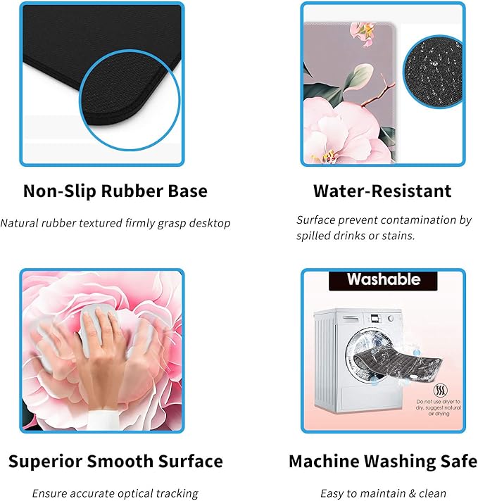 Large Mouse Pad for Desk+Coaster, Extended XL Mouse Pad 31.5x11.8 in, Mouse Pads Large with Stitched Edge, Desk Mat Keyboard Pad Non Slip Base Multi Purpose Desk Pad - Flower