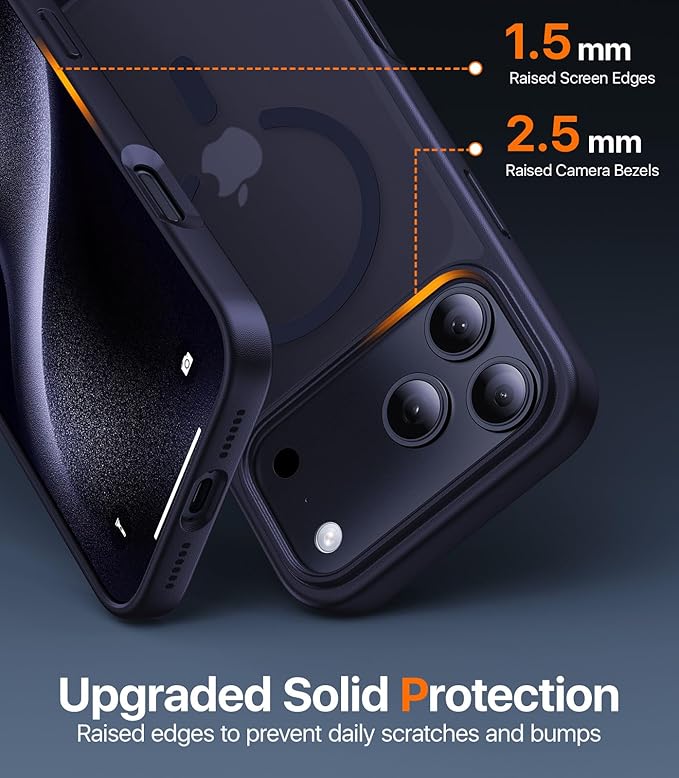 Magnetic for iPhone 17 Pro Max Case,[Anti-Slip][Compatible with MagSafe][Military Grade Drop Protection] Shockproof Protective Translucent Phone Case for iPhone 17 Pro Max Case,Titanium Blue