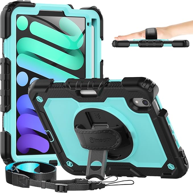Timecity Case for iPad mini 7th/6th Generation 8.3-inch, for iPad mini 7/6 with Screen Protector, 360 Rotating Stand Handle/Shoulder Strap for iPad mini 7 (A17 Pro) 8.3'' Case - Light Blue