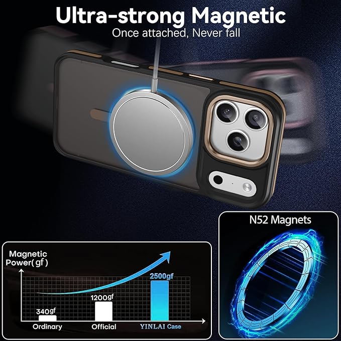 YINLAI Case for iPhone 17 Pro Max, Magnetic [Compatible with Magsafe] Supports Wireless Charging Slim Translucent Matte Women Men Shockproof Protective Back Phone Cover 6.9 Inch, Black/Desert Titanium