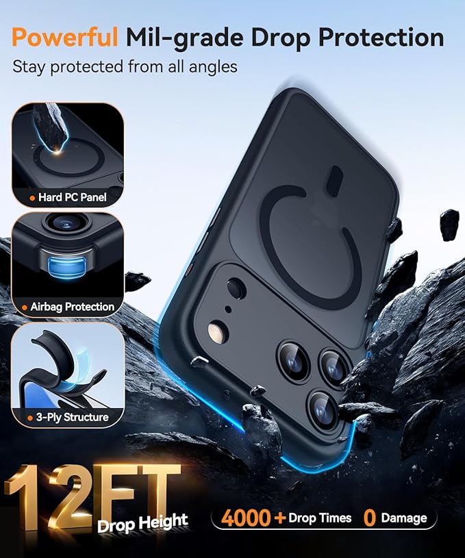 CANSHN Magnetic Compatible with iPhone 17 Pro Max Case, Upgraded [Full Camera Protection] [Compatible with Magsafe] [Translucent Matte] Shockproof Protective Phone Cover 6.9 Inch - Black