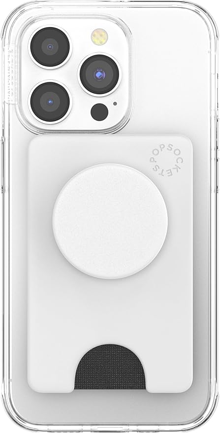 PopSockets Adhesive Phone Wallet and Card Holder with Grip, White - White Black