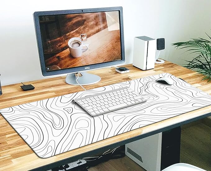 White Topographic Mouse Pad XXL - Extended Gaming Mousepad, Large Non-Slip Desk Mat for Keyboard and Mouse