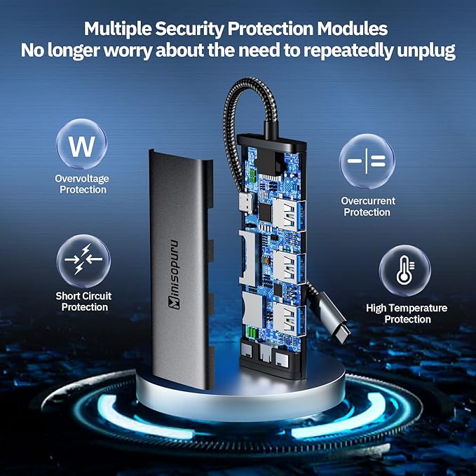 Minisopuru USB C Dock,7 in 1 USB C Hub Multiport Adapter with 4K HDMI,3X USB 3.0,100W Power Delivery,SD/TF Card Reader,USB C Adapter for MacBook Pro,Air,iPad Pro,Dell,XPS,HP,Lenovo and More…