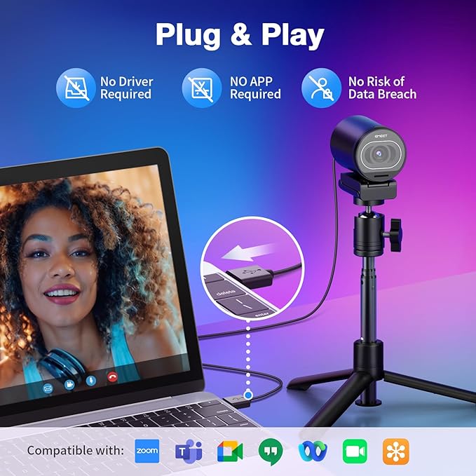 EMEET S600 4K Webcam with Tripod for Streaming - Sony 1/2.55'' Sensor, PDAF Autofocus, 1080P@60FPS, 2 Noise Reduction Mics, Built-in Privacy Cover, 73° FOV, Streaming Webcam for Product/Game/Beauty