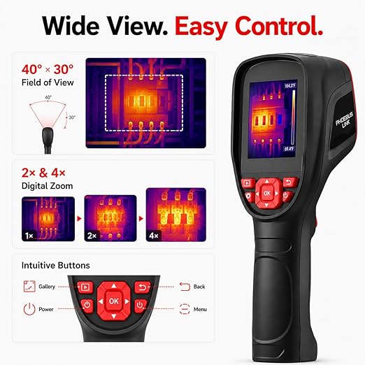 RCX100 Thermal Imaging Camera for Home Inspection, HVAC & Electrical Troubleshooting, 320x240 Enhanced Resolution, 25Hz Infrared Camera, 2.8" Bright Screen, Temp Alerts, Rechargeable