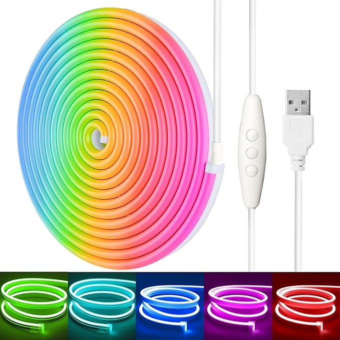 3.28FT RGB Neon Light Strip, 5V USB Led Strip Lights with Touch Controller, Flexible Neon Rope Lights for Bedroom, Party, Home Decor