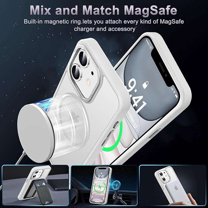 Newfuture Designed for iPhone 11 Case with Strong Magnetic [13 FT Military Drop Protection] [Compatible with Magsafe] Slim Translucent Matte Shockproof with Anti-Fingerprint Phone Case, Frosted White