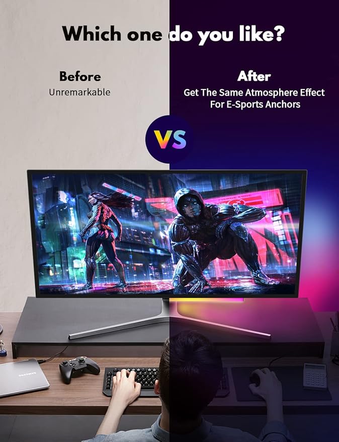 Under Monitor RGB Light Bar, LED Light for Desk Gaming Setup, USB Powered Keyboard Light, 12 Inch 5V, 353 Color Change Modes, Wireless Remote, LED Ambient Lights for Room Decor, Desk Setup, PC