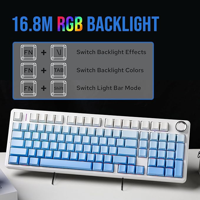 MechLands Aula F99 PRO 96% Mechanical Gaming Keyboard, BT5.0/USB-C/2.4GHz Wireless, Hot Swappable Gasket Custom Keyboard with 8000mAH Battery, Rotary Knob, RGB Backlit for Win/Mac (Blue)