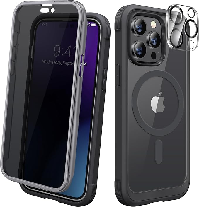 Diaclara Magnetic Designed for iPhone 14 Pro Max Case, Full Body Rugged Case with Built-in Privacy Touch Sensitive Anti-Scratch Screen Protector, with Camera Lens Protector, Black
