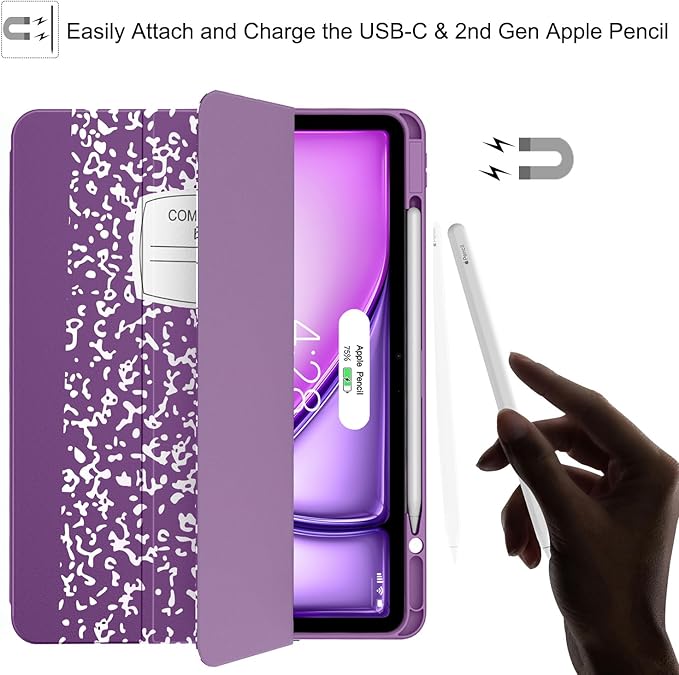 Soke Case for iPad Air 13 Inch (M4/M3/M2,2026-2024), iPad Pro 12.9" 6th/5th Generation with Pencil Holder(2021 2022 Release)-[Apple Pencil Charging + Auto Wake/Sleep] Soft Back Cover, Book Violet