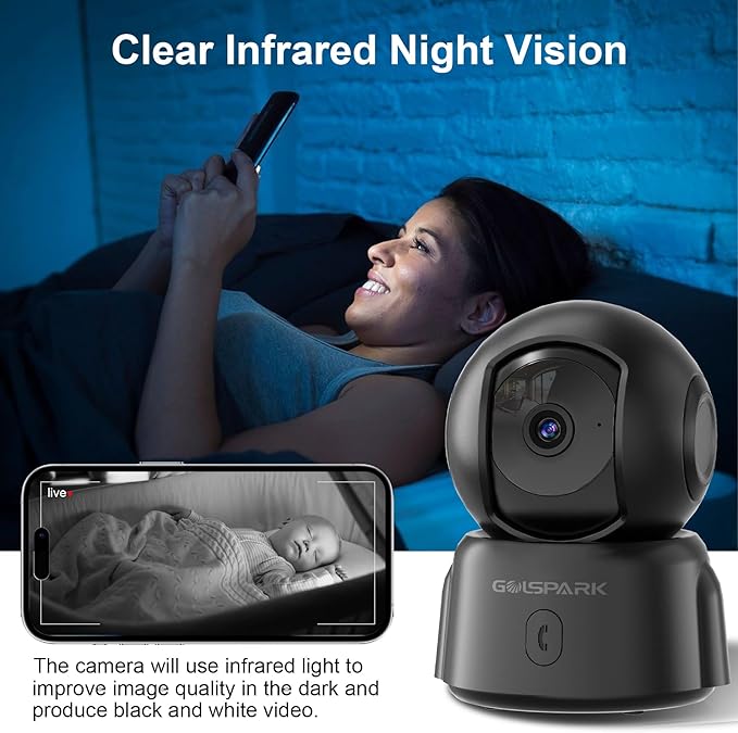 GOLSPARK Dog Pet Camera for Home Security 2K, 2.4GHz WiFi Camera Baby Monitor for Room with Motion Tracking Detection Night Vision, Two-Way Audio SD/Cloud Storage